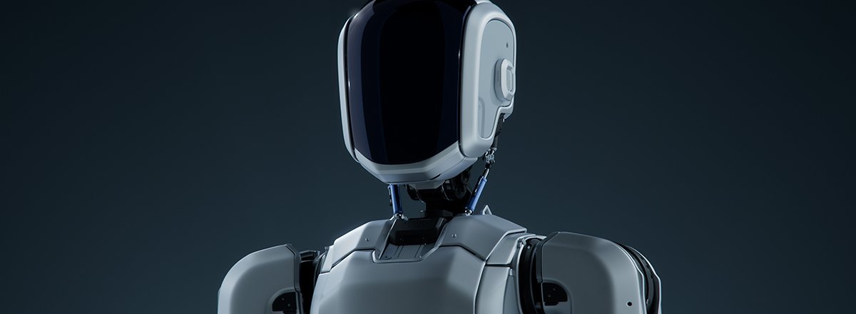 robot standing to attention in a dark space